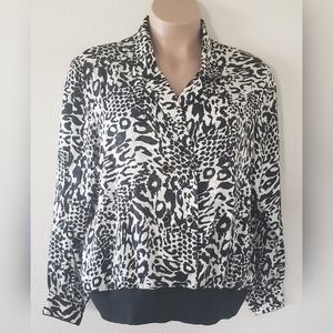 NOTATIONS Animal Print Collared Blouse Top